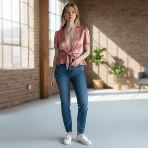 Wild Fable Silky Wrap Blouse in Dusty Rose sz XS